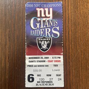 NFL Oakland Raiders at New York Giants Game Used Ticket Stub Nov 25 2001